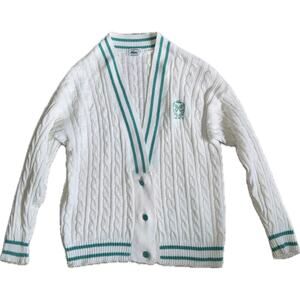 Vintage IZOD Lacoste Tennis Cardigan Sweater Cable Knit Green Stripe